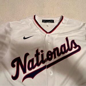 Nike Nationals White Baseball Jersey - Red & Navy Script